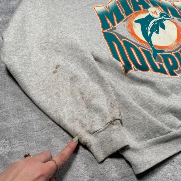 Miami Dolphins Sweatshirt Mens 2XL Gray Vintage 1995 NFL Crewneck Wave Spell Out - Picture 5 of 15